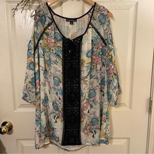 Signature Studio Blue and Pink Asymmetrical Embellished Blouse